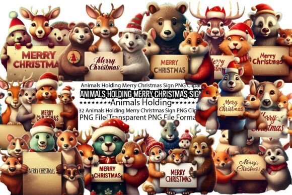 Download Animals Holding Merry Christmas Sign PNG - Old Collection