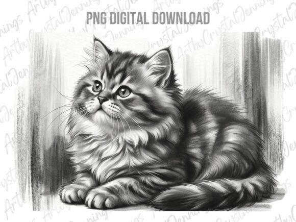Download Fluffy Tabby Cat Sketch Clipart PNG - Cat Collection