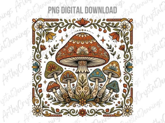 Download Intricate Boho Folk Art Mushroom PNG - Cat Collection