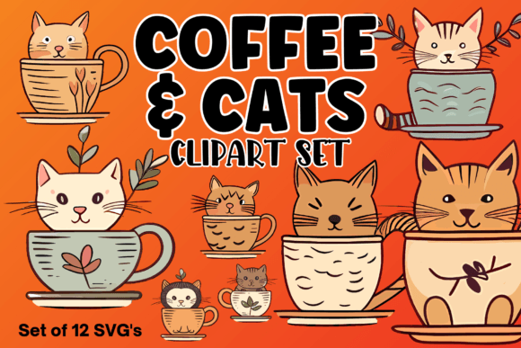 Download Coffee and Cat Clipart Set - Cat Collection