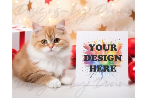 Download Christmas Greeting Card Mockup with Cat - Cat Collection