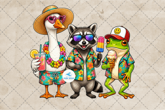 Download Summer Vacation Goose Raccoon Frog Png - Cat Collection