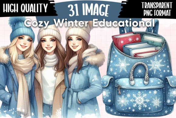 Download Cozy Winter Educational Clipart Bundle - Cat Collection