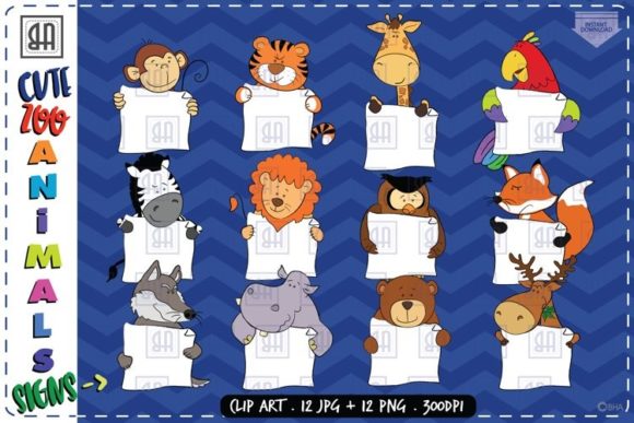 Download Cute Zoo Animals Holding Blank Signs - Old Collection