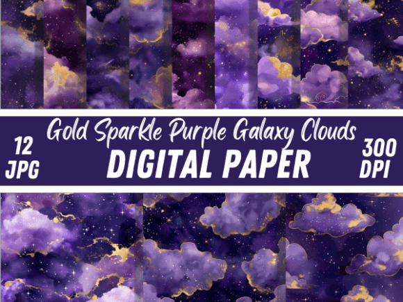 Download Gold Sparkle Purple Galaxy Clouds Papers - Old Collection