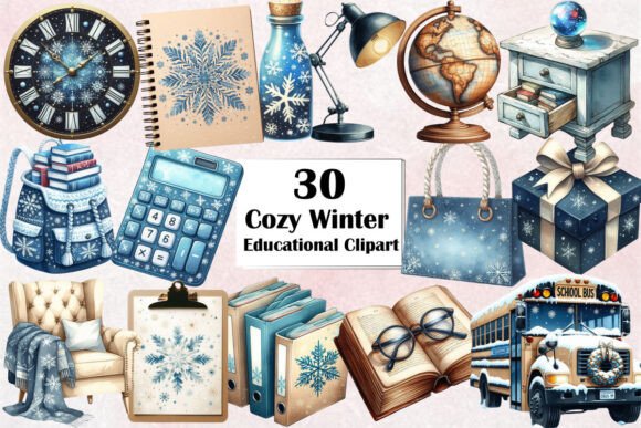 Download Cozy Winter Educational Clipart Bundle - Cat Collection