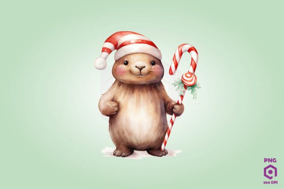 Download Walrus Holding a Candy Cane Clipart - Old Collection